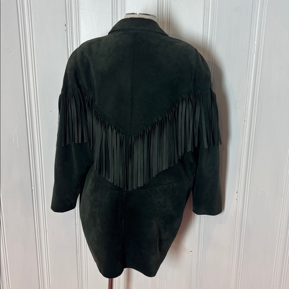 🌲 DIMITRI Vintage Forest Green Suede Fringe Jacket – Size Medium - Picture 3 of 8